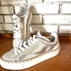 Free People Scotty Leather Sneaker Women's Size 10 Silver Metallic New No Box